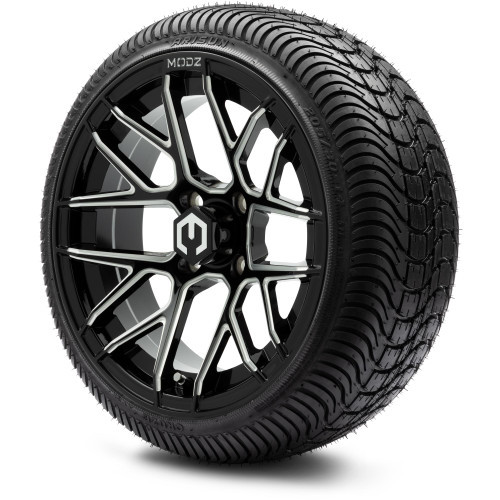 MODZ 14" Matrix Glossy Black Ball Mill Wheels & Street Tires Combo