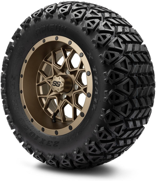MODZ® Vortex Matte Bronze 12" Golf Cart Wheels and Arisun X-Trail (23x10-12) DOT All-Terrain Golf Cart Tires Combo - Set of 4