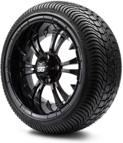 MODZ® Vampire Glossy Black 14" Golf Cart Wheels and Arisun Cruze (205/30-14) Low Profile DOT Golf Cart Tires Combo - Set of 4 MODZ® Vampire Glossy Black 14" Golf Cart Wheels and Arisun Cruze (205/30-14) Low Profile DOT Golf Cart Tires Combo - Set of 4
