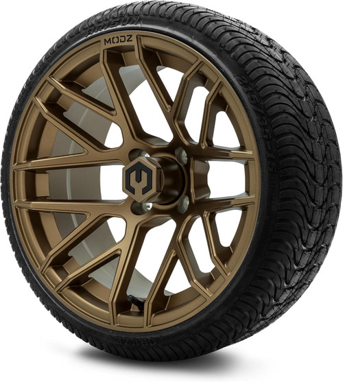MODZ® Matrix Matte Bronze 15" Golf Cart Wheels and Arisun Cruze (215/35-15) Low Profile DOT Golf Cart Tires Combo - Set of 4
