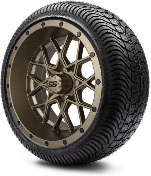 MODZ® Vortex Bronze 14" Golf Cart Wheels and Arisun Cruze (205/30-14) Low Profile DOT Golf Cart Tires Combo - Set of 4