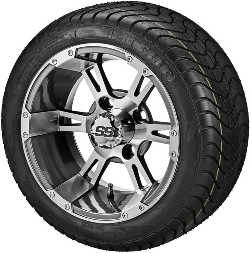12" Raptor Gun Metal Gray/Machined on 215/40-12 LSI Elite Tires (Set of 4), Fits Club Car & EZGo Carts, Golf Cart Tires and Wheels Combo