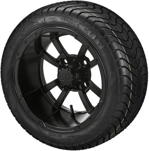 12" Maltese Cross Matte Black on 215/40-12 LSI Elite Tires (Set of 4), Fits Club Car & EZGo Carts, Golf Cart Tires and Wheels Combo
