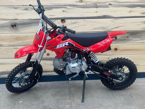 “2025 SSR SR125ME red 125cc youth manual dirt bike electric kick start inverted forks”