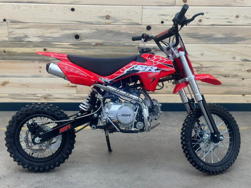 “2025 SSR SR125ME red 125cc youth manual dirt bike electric kick start inverted forks”