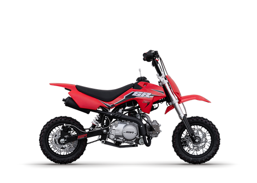 “2025 SSR SR70AE red 70cc youth automatic pit bike electric start inverted forks beginner dirt bike”