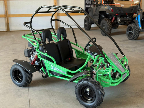 The image showcases the Hammerhead by Polaris MudHead 208R, a versatile and high-performing go-kart designed for young adventurers aged 10 and up. The go-kart features a sleek and durable design with a brush guard at the front for added protection. The 208cc LCT electric-start engine is highlighted, emphasizing the go-kart's power and ease of use. The dual LED headlights and canopy top are visible, showcasing the go-kart's stylish and functional design. The 16 x 6 – 8-inch front tires and 16 x 7 – 8-inch rear tires provide excellent traction and stability, while the rear hydraulic disc brake ensures safe and reliable stopping power. The three-point harness seatbelt adds an extra layer of safety, making it a perfect choice for young riders. Overall, the image captures the essence of a safe, durable, and fun go-kart ready for endless adventures.
