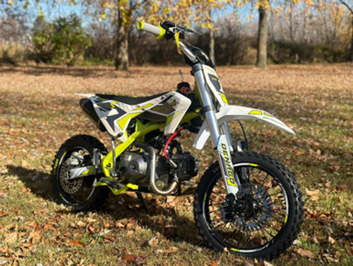 “2026 Denago MX1 110cc dirt bike lime youth dirt bike inverted forks parts & labor warranty”