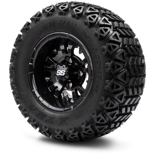 MODZ 10" Vampire Glossy Black Wheels & Off-Road Tires Combo