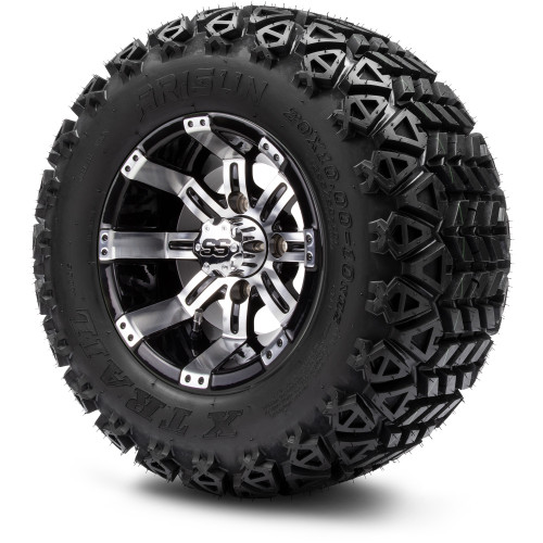 MODZ 10" Tempest Machined Black Wheels & Off-Road Tires Combo