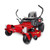Toro Timecutter 42" Fab Deck (77404), a robust zero-turn riding mower with a sleek red and black design. The mower features a step-through front end, handcrafted comfort seat, and IronForged® 10-gauge steel deck. The dual hydrostatic transmission and Smart Speed® Technology are highlighted, emphasizing the mower's precision and control. The protective tire fenders and under-seat storage cubby add to its functionality, while the 22 hp Briggs & Stratton engine underscores its power and reliability.