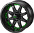 15" Revenge Matte Black on 23x10-15 Black Trail w/Green Inserts (Set of 4)
