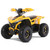 The image features the Denago E-Hawk 6 ATV, a sleek and modern electric ATV designed for kids aged 6 and up. The ATV showcases a bold black finish with multicolored LED lights, giving it a stylish and futuristic look. The rugged all-terrain tires (AT 16 x 8-7) and double A-arm front suspension highlight its capability to handle various terrains, from dirt trails to grassy fields. The handlebar-mounted controls, including the push-button gear selector and keyed ignition, are clearly visible, emphasizing the ATV's user-friendly design. The compact dimensions (51" x 31" x 32.5") and low seat height (23.5") make it perfectly sized for young riders, while the 48V removable lithium-ion battery and 1600W brushless electric motor underscore its eco-friendly and high-performance features. Safety elements like dual hydraulic disk brakes and an anti-theft alarm are subtly integrated into the design. This image captures the essence of the E-Hawk 6 ATV as a safe, fun, and technologically advanced electric vehicle for kids.