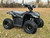 The image features the Denago E-Hawk 6 ATV, a sleek and modern electric ATV designed for kids aged 6 and up. The ATV showcases a bold black finish with multicolored LED lights, giving it a stylish and futuristic look. The rugged all-terrain tires (AT 16 x 8-7) and double A-arm front suspension highlight its capability to handle various terrains, from dirt trails to grassy fields. The handlebar-mounted controls, including the push-button gear selector and keyed ignition, are clearly visible, emphasizing the ATV's user-friendly design. The compact dimensions (51" x 31" x 32.5") and low seat height (23.5") make it perfectly sized for young riders, while the 48V removable lithium-ion battery and 1600W brushless electric motor underscore its eco-friendly and high-performance features. Safety elements like dual hydraulic disk brakes and an anti-theft alarm are subtly integrated into the design. This image captures the essence of the E-Hawk 6 ATV as a safe, fun, and technologically advanced electric vehicle for kids.