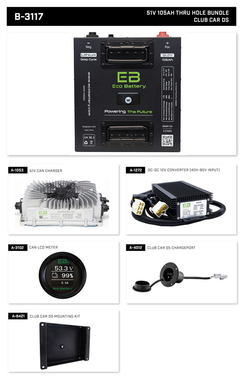 Eco Lithium Battery Complete Bundle for Club Car DS 51V 105Ah - Thru Hole Eco Lithium Battery Complete Bundle for Club Car DS 51V 105Ah - Thru Hole