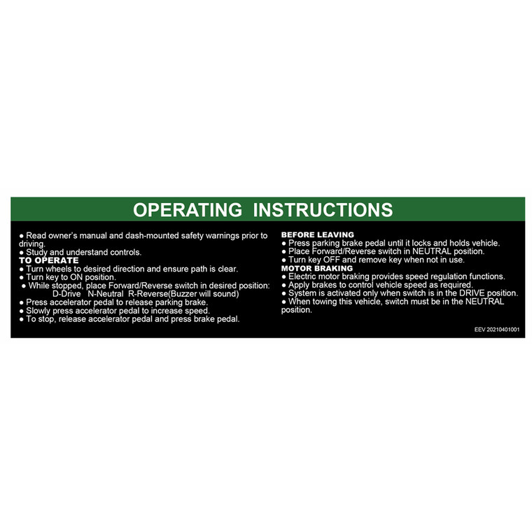 2.07.0567 Operation Instruction Decal