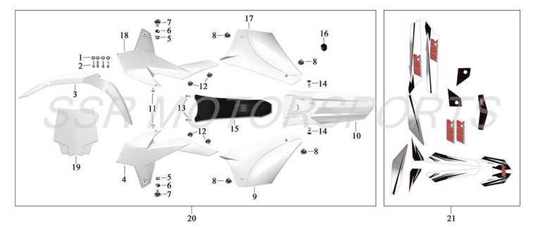 Complete Plastic Kit (White) SSR SR189 2020 & Newer, XD250 Complete Plastic Kit (White) SSR SR189 2020 & Newer, XD250