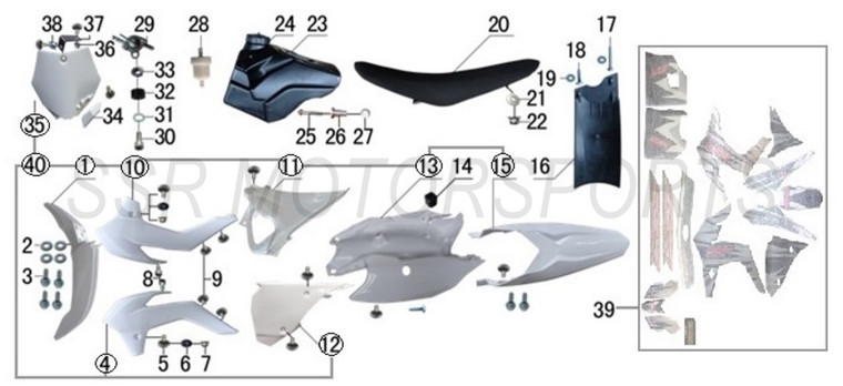 SEAT A00660-02-00, FUEL TANK A00257-12-00, FUEL TANK CAP A00258-12-00, COMPLETE GRAPHICS KIT A00952-02-00, COMPLETE PLASTIC KIT WHITE A00947-02-01, COMPLETE PLASTIC KIT BLUE A00947-02-12 SEAT A00660-02-00, FUEL TANK A00257-12-00, FUEL TANK CAP A00258-12-00, COMPLETE GRAPHICS KIT A00952-02-00, COMPLETE PLASTIC KIT WHITE A00947-02-01, COMPLETE PLASTIC KIT BLUE A00947-02-12