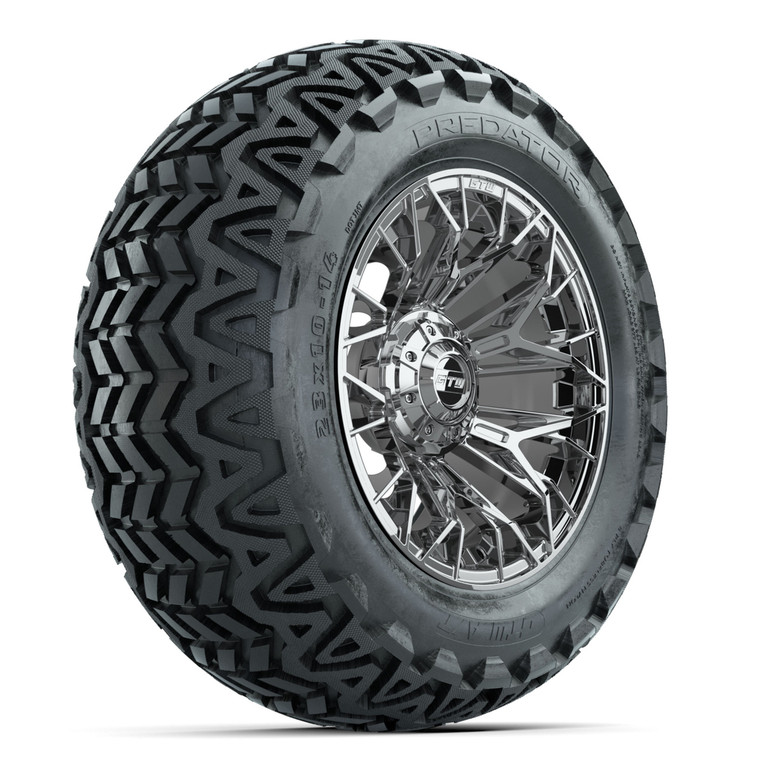 Set of (4) 14 in GTW Stellar Chrome Wheels with 23x10-14 Predator All-Terrain Tires Set of (4) 14 in GTW Stellar Chrome Wheels with 23x10-14 Predator All-Terrain Tires