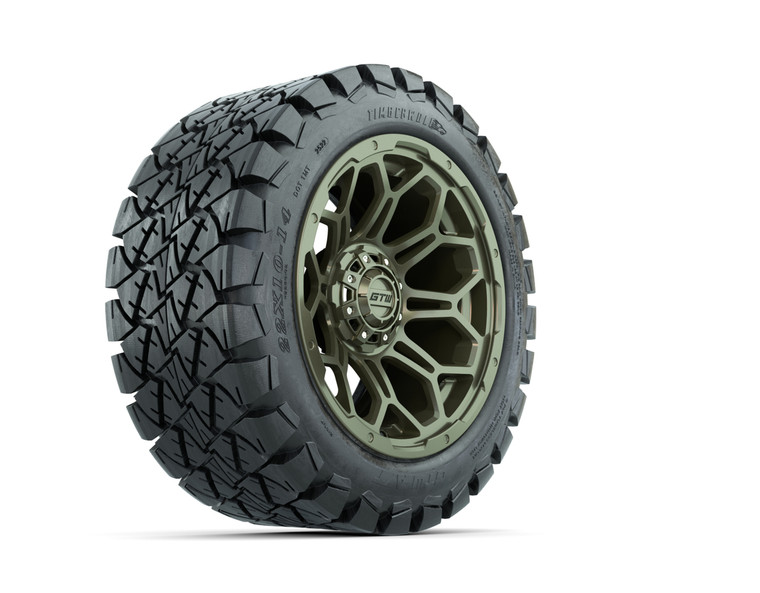 14” GTW Bravo Matte Recon Green Wheels with 22” Timberwolf Mud Tires – Set of 4 14” GTW Bravo Matte Recon Green Wheels with 22” Timberwolf Mud Tires – Set of 4