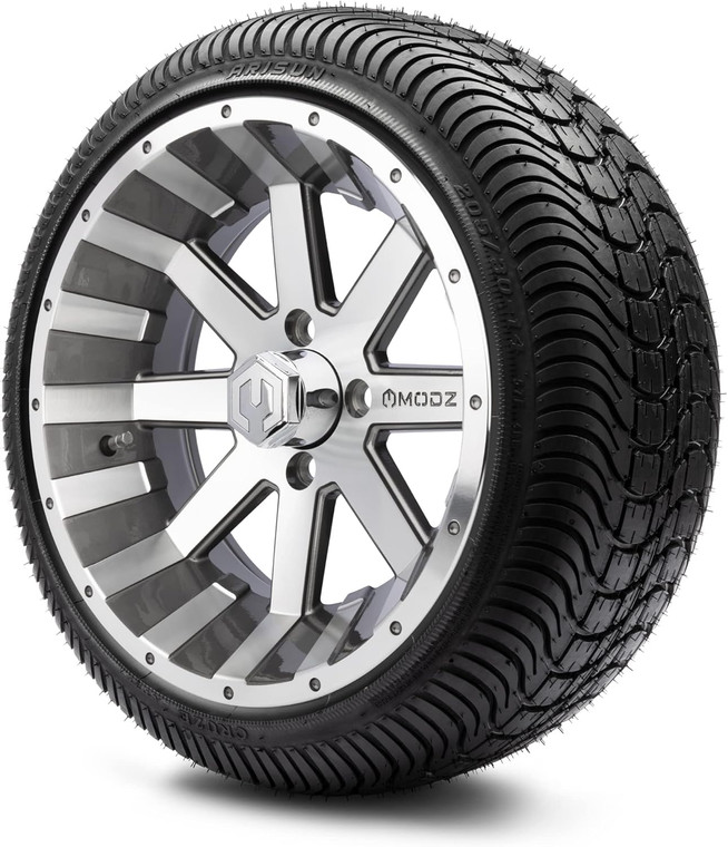 MODZ® Assault 14" Golf Cart Wheels and Arisun Cruze (205/30-14) Low Profile DOT Golf Cart Tires Combo - Set of 4 MODZ® Assault 14" Golf Cart Wheels and Arisun Cruze (205/30-14) Low Profile DOT Golf Cart Tires Combo - Set of 4