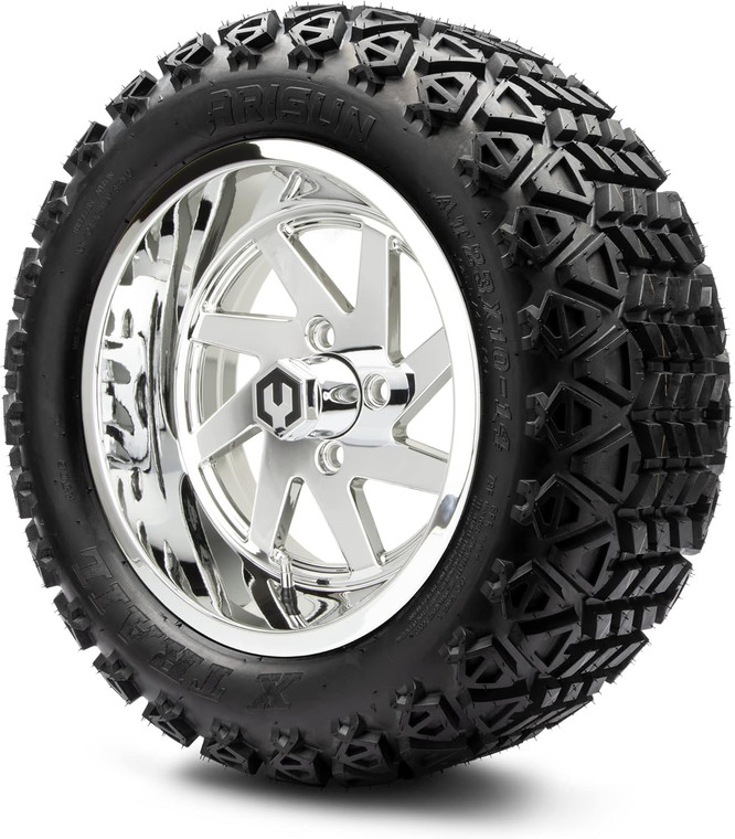 MODZ® Fury 14" Golf Cart Wheels and Arisun X-Trail (23x10-14) DOT All-Terrain Golf Cart Tires Combo - Set of 4