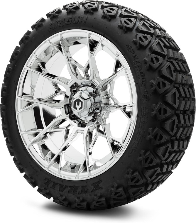 MODZ® Chaos 15" Golf Cart Wheels and Arisun X-Trail (23x10-15) DOT All-Terrain Golf Cart Tires Combo - Set of 4