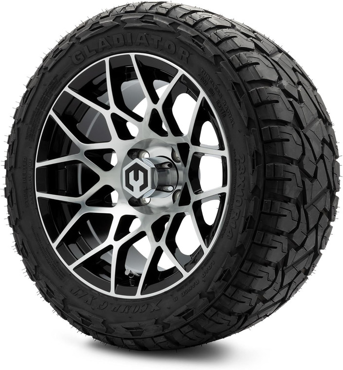 MODZ® Blitz Machined Black 14" Golf Cart Wheels and X-Comp Gladiator (23x10-R14) DOT Steel-Belted Radial Golf Cart Tires Combo - Set of 4