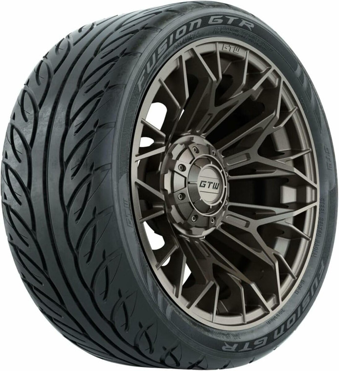 GTW 14 Inch Golf Cart Wheels and Tires Combo | GTW Stellar Matte Bronze Wheels on 205/40-R14 (21") Fusion GTR Steel Belted Radial Street Tires | Set of 4