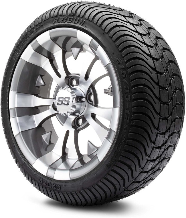 MODZ® Vampire Gunmetal 12" Golf Cart Wheels and Arisun Cruze (215/35-12) DOT Low Profile Golf Cart Tires Combo - Set of 4