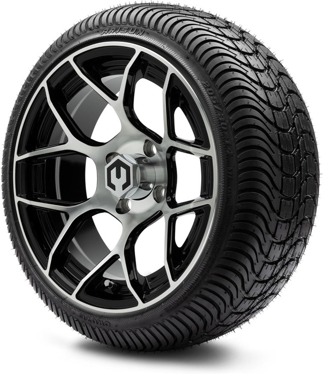 MODZ® Renegade Machined Black 14" Golf Cart Wheels and Arisun Cruze (205/30-14) Low Profile DOT Golf Cart Tires Combo - Set of 4