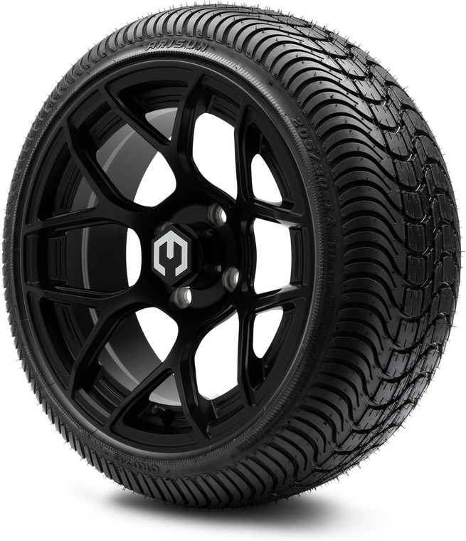 MODZ® Renegade Matte Black 14" Golf Cart Wheels and Arisun Cruze (205/30-14) Low Profile DOT Golf Cart Tires Combo - Set of 4