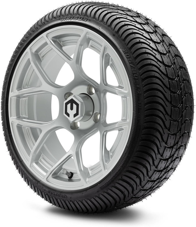 MODZ® Renegade Silver 14" Golf Cart Wheels and Arisun Cruze (205/30-14) Low Profile DOT Golf Cart Tires Combo - Set of 4