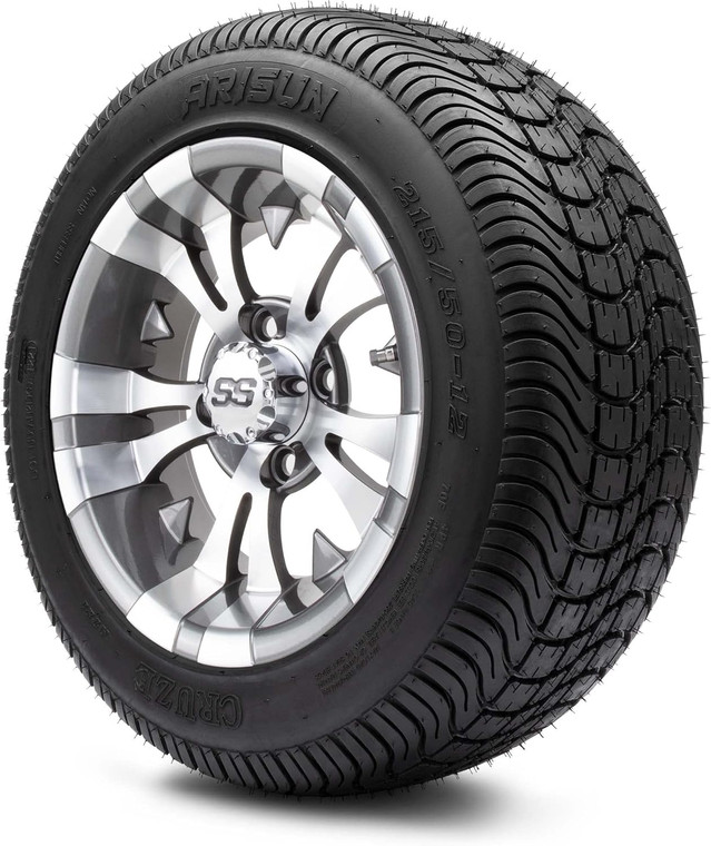 MODZ® Vampire Gunmetal 12" Golf Cart Wheels and Arisun Cruze (215/50-12) DOT Low Profile Golf Cart Tires Combo - Set of 4 MODZ® Vampire Gunmetal 12" Golf Cart Wheels and Arisun Cruze (215/50-12) DOT Low Profile Golf Cart Tires Combo - Set of 4