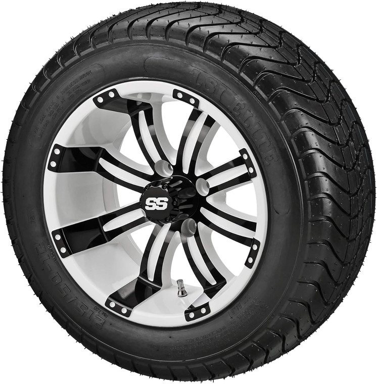 12" Casino White/Black on 215/40-12 LSI Elite Tires (Set of 4), Fits Club Car & EZGo Carts, Golf Cart Tires and Wheels Combo