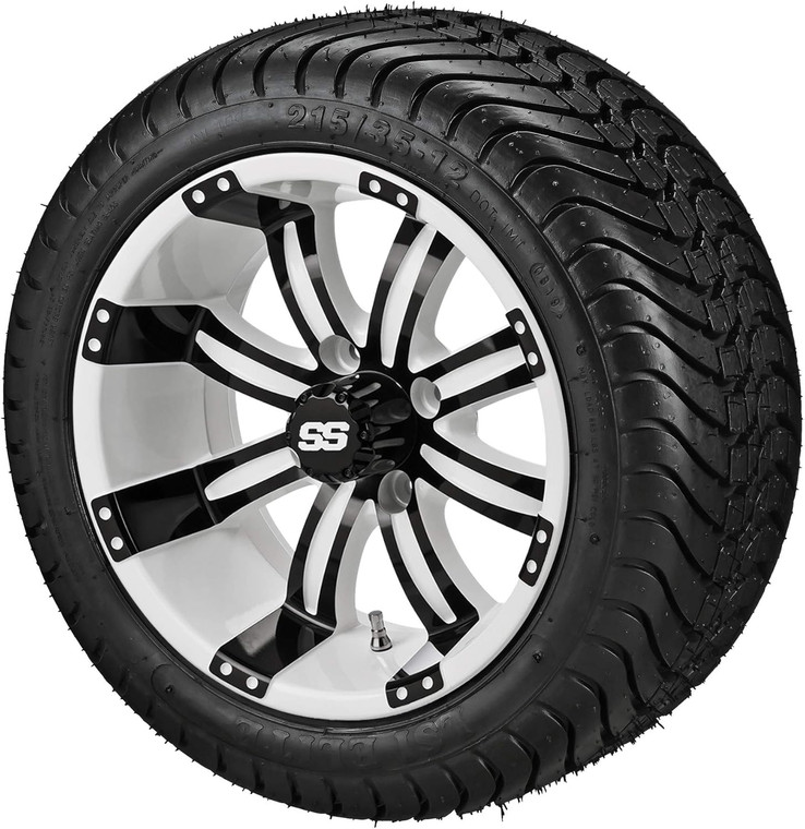 12" Casino White/Black on 215/35-12 LSI Elite Tires (Set of 4), Fits Yamaha Carts, Golf Cart Tires and Wheels Combo