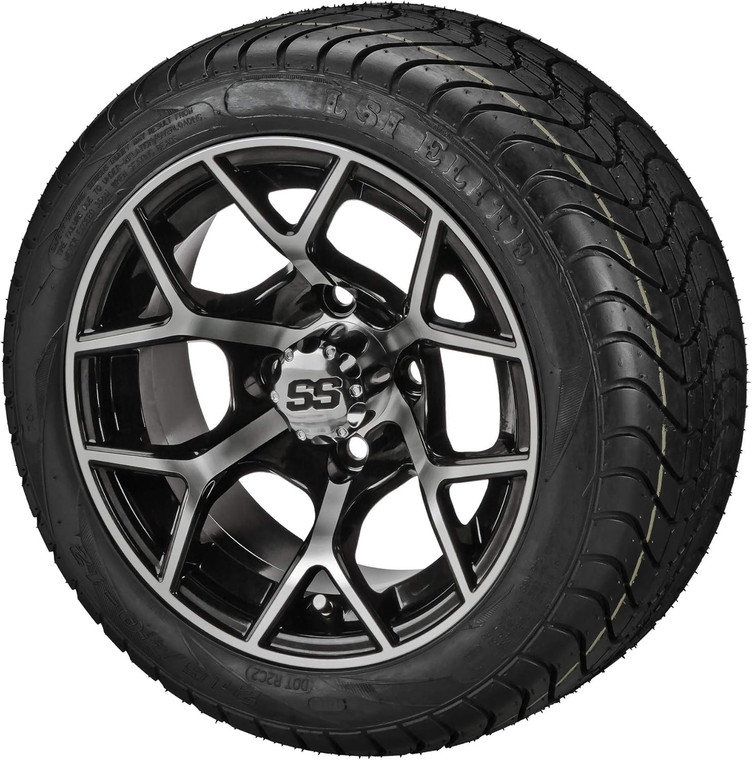 12" Ninja Black/Machined on 215/40-12 LSI Elite Tires (Set of 4), Fits Club Car & EZGo Carts, Golf Cart Tires and Wheels Combo