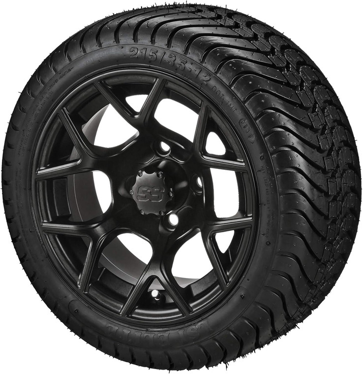 12" Ninja Matte Black on 215/35-12 LSI Elite Tires (Set of 4), Fits Club Car & EZGo Carts, Golf Cart Tires and Wheels Combo