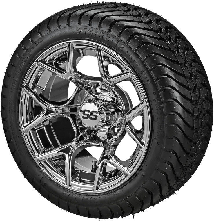 12" Ninja Mirror on 215/35-12 LSI Elite Tires (Set of 4), Fits Club Car & EZGo Carts, Golf Cart Tires and Wheels Combo
