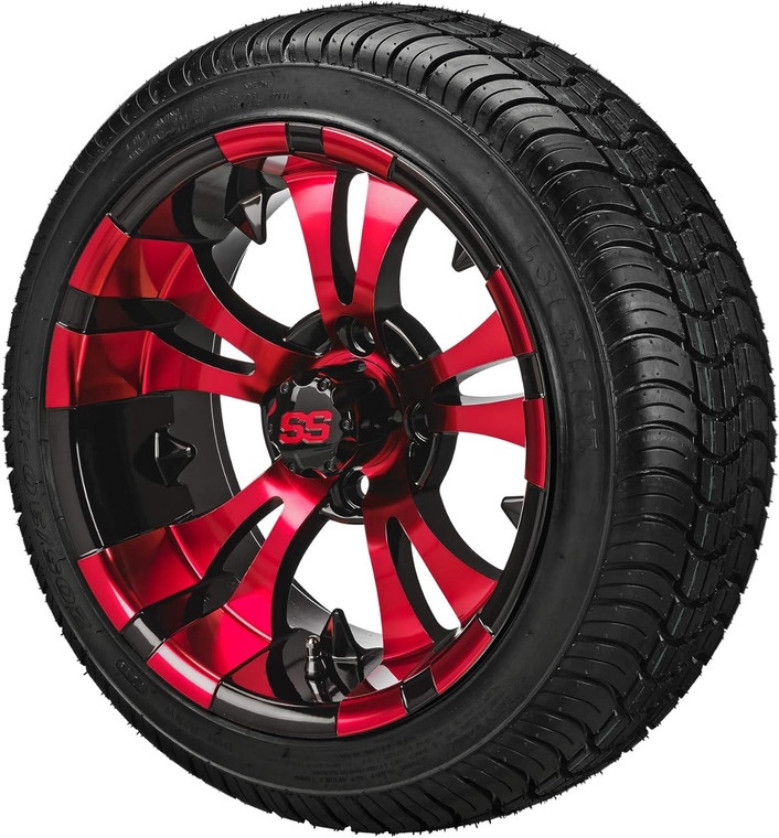 14" Warlock Black/Red on 205/30-14 LSI Elite Tires (Set of 4), Fits Club Car & EZGo Carts, Golf Cart Tires and Wheels Combo