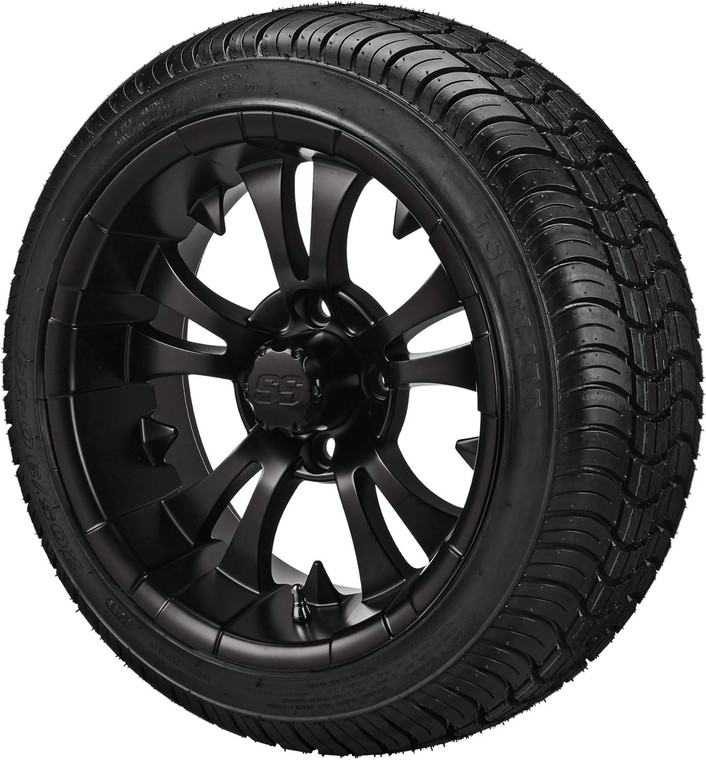 14" Warlock Matte Black on 205/30-14 LSI Elite Tires (Set of 4), Fits Club Car & EZGo Carts, Golf Cart Tires and Wheels Combo
