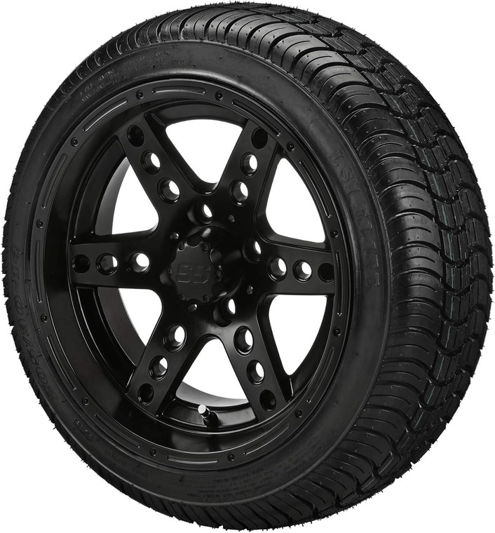 14" Chaos Matte Black on 205/30-14 LSI Elite Tires (Set of 4), Fits Club Car & EZGo Carts, Golf Cart Tires and Wheels Combo