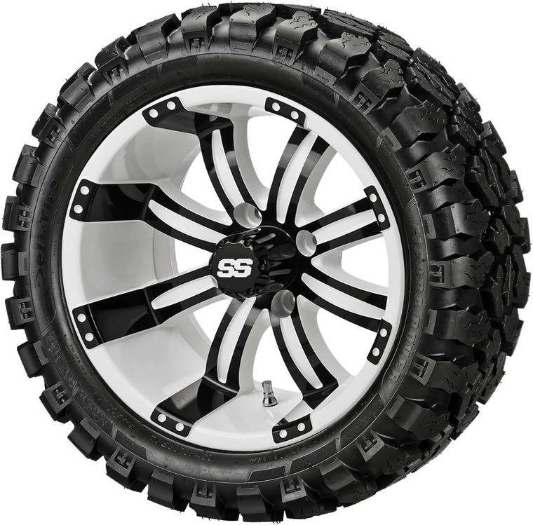 14" Casino White/Black on 23x10R14 Sierra Rover Radial Tires (Set of 4), Fits Club Car & EZGo Carts, Golf Cart Tires and Wheels Combo, Can be Used on Lawn Mowers and ATV's