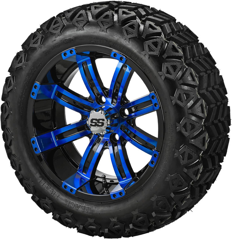 14" Casino Black/Blue on 23x10-14 Black Trail Tires (Set of 4), Fits Club Car & EZGo Carts, Golf Cart Tires and Wheels Combo, Can be Used on Lawn Mowers and ATV's