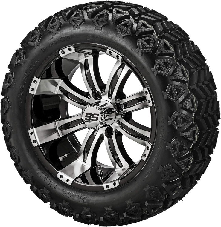 14" Casino Black/Machined on 23x10-14 Black Trail Tires (Set of 4), Fits Club Car & EZGo Carts, Golf Cart Tires and Wheels Combo, Can be Used on Lawn Mowers and ATV's