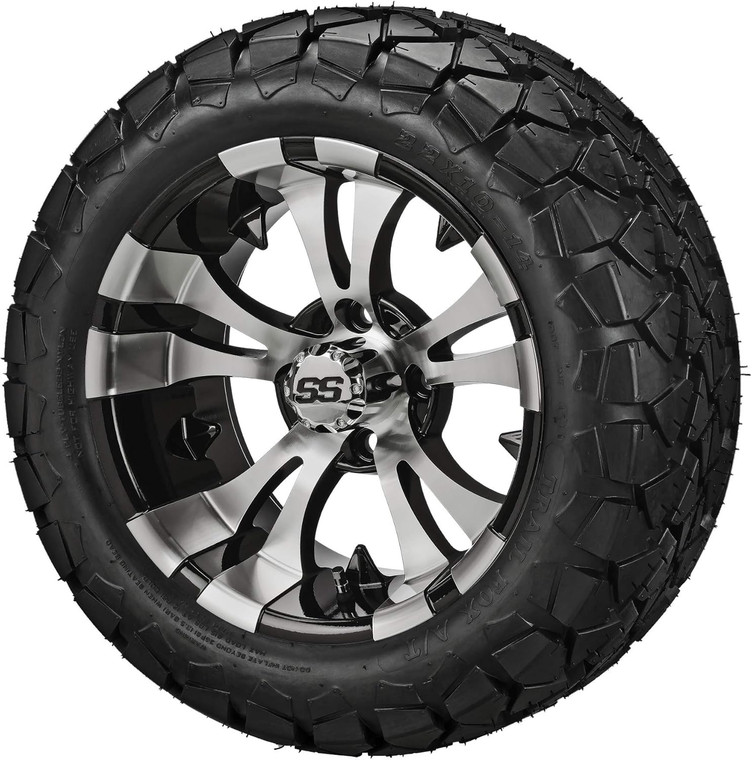 14" Warlock Black/Machined on 22x10-14 Trail Fox A/T Tires (Set of 4), Fits Club Car & EZGo carts, Golf Cart Tires and Wheels Combo, Can be Used on Lawn Mowers and ATV's 14" Warlock Black/Machined on 22x10-14 Trail Fox A/T Tires (Set of 4), Fits Club Car & EZGo carts, Golf Cart Tires and Wheels Combo, Can be Used on Lawn Mowers and ATV's