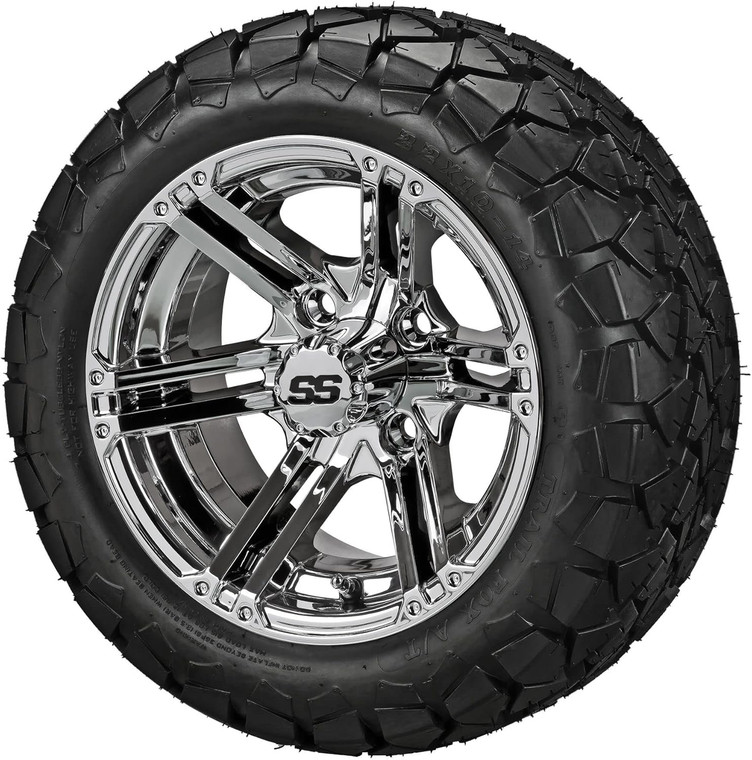 14" Yukon Mirror on 22x10-14 Trail Fox A/T Tires (Set of 4), Fits Club Car & EZGo carts, Golf Cart Tires and Wheels Combo, Can be Used on Lawn Mowers and ATV's 14" Yukon Mirror on 22x10-14 Trail Fox A/T Tires (Set of 4), Fits Club Car & EZGo carts, Golf Cart Tires and Wheels Combo, Can be Used on Lawn Mowers and ATV's