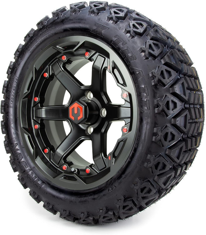 14" MODZ® Gladiator Matte Black Golf Cart Wheels and All-Terrain Tires Combo Set of 4 - Red
