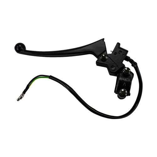 The image showcases the Left Brake Handle Assembly for Lucky and Lucky 2, a premium replacement part designed to ensure reliable and precise braking performance. The brake handle assembly features a durable construction that resists wear and impact, ensuring long-lasting performance. Its integrated brake switch enhances safety by activating the brake lights when the brake is applied. The direct-fit design guarantees a seamless integration with Lucky and Lucky 2 models, while the easy installation process makes it a convenient upgrade or replacement option. Perfect for maintaining the responsiveness and safety of your scooter.