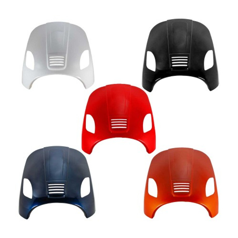 The image showcases the Front Cover for Wolf Scooter Lucky and Lucky 2 Models, a premium replacement part designed to enhance the aesthetics and protection of your scooter's front section. The cover is available in five different colors, including Black, Blue, Orange, Red, and White, allowing for customization to match your scooter's style. Its durable construction ensures long-lasting performance, while the easy installation process makes it a convenient upgrade or replacement option. Perfect for maintaining the appearance and protection of your scooter.